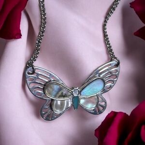Elegant Abalone and Silver Butterfly Necklace